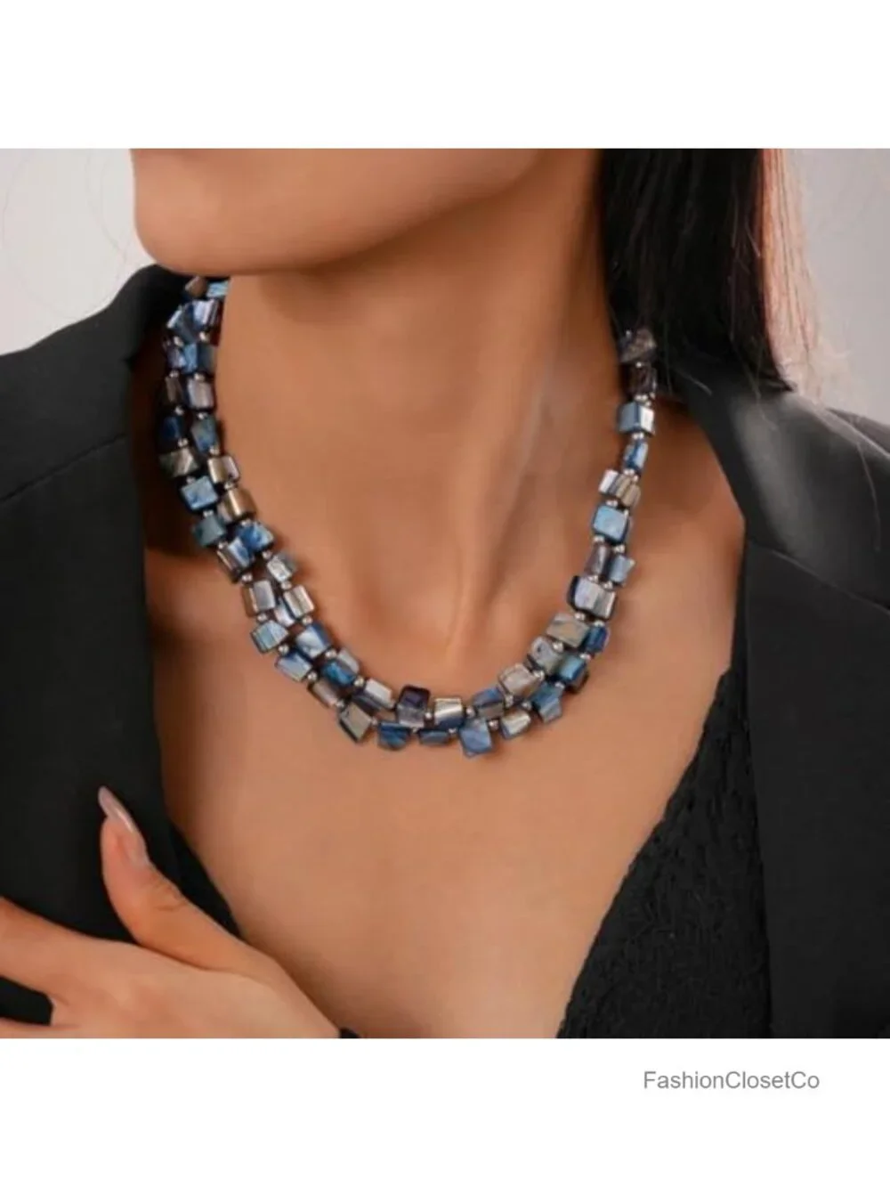 Boho Double Layer Seashell Beaded Necklace, Adjustable Geometric Choker for